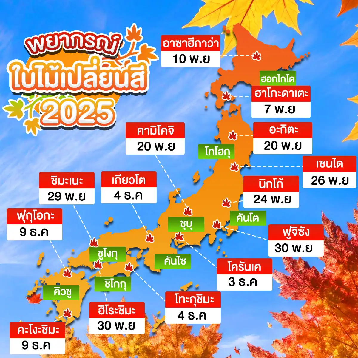 พยากรณ์ใบไม้เปลี่ยนสีญี่ปุ่น 2025
